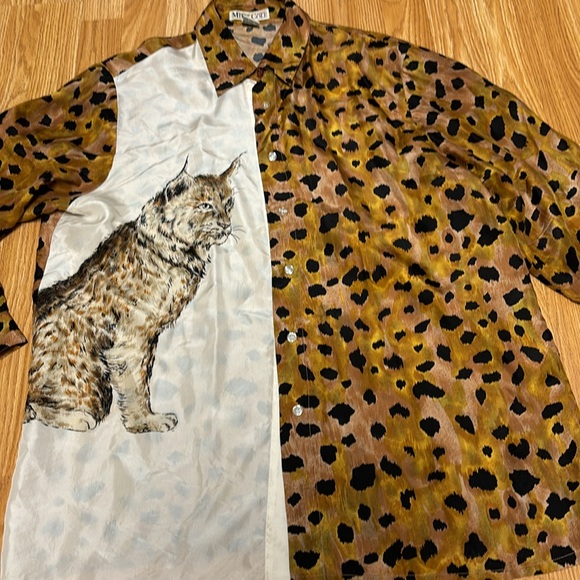 Michael Mims Kathy Cole Size L 100% Washable Silk Animal 🦒 Print blouse - Picture 6 of 10